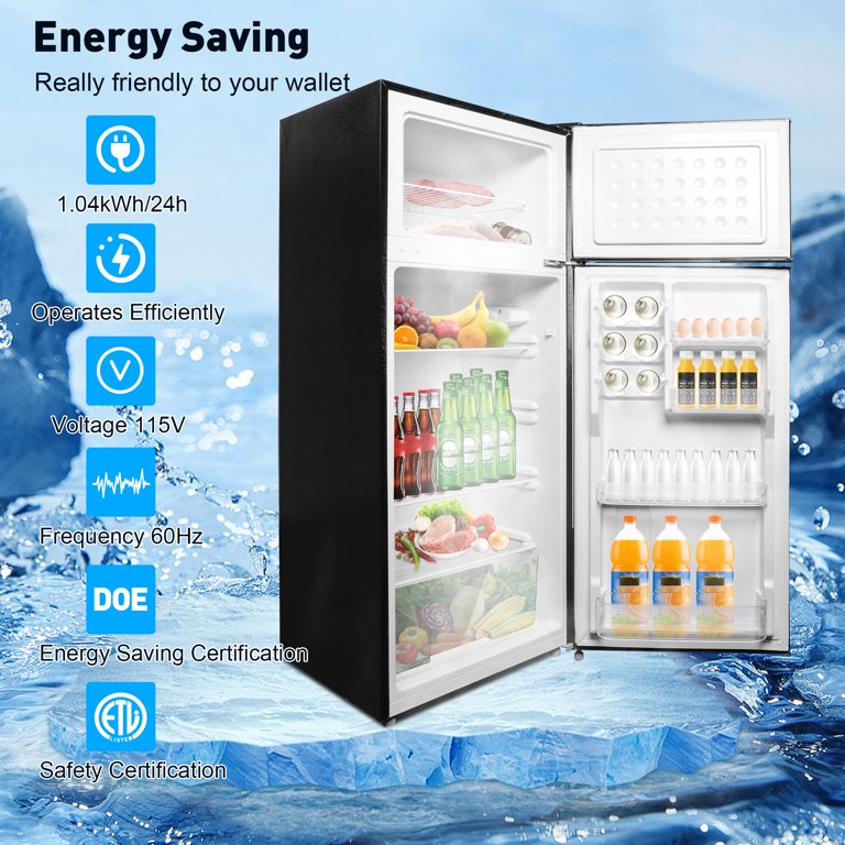 E-Macht 7.7 Cu Ft Mini Fridge with Freezer, Double Door Apartment Size Refrigerator