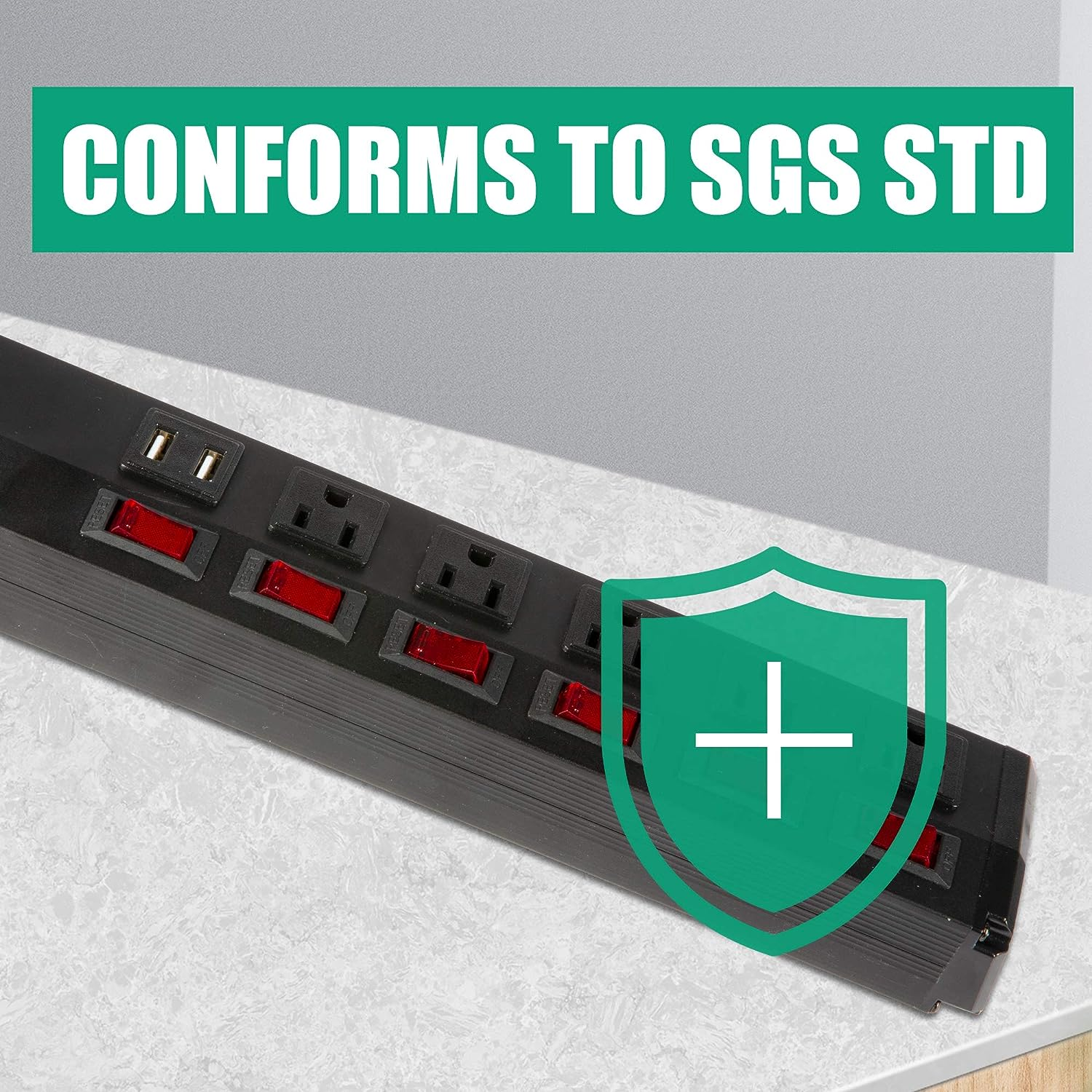 E-Macht Surge Protector Power Strip with Outlets and USB Charging Ports 6-Foot Cord for Home, Office -Black (2, 5 outlets+2 USB)