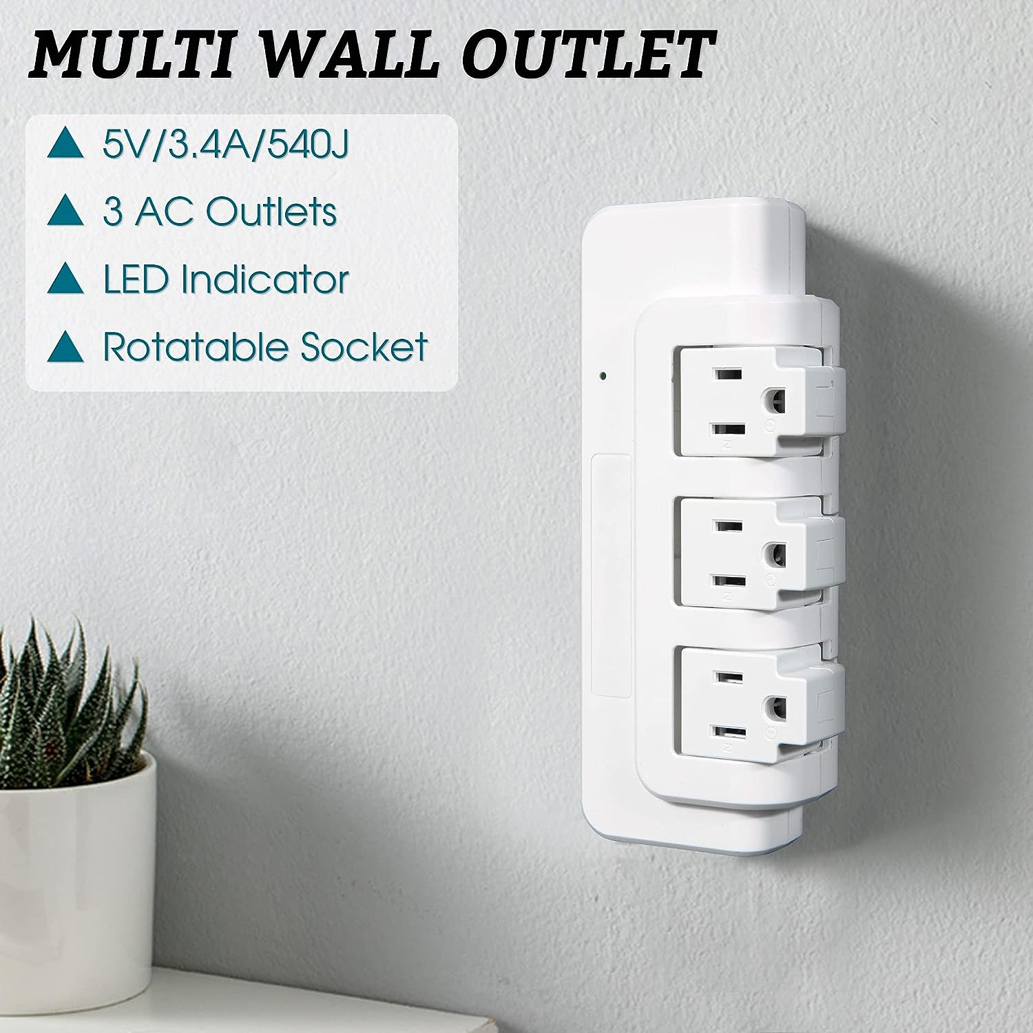 E-Macht Portable Power Strip Tower 3 Outlets with Extender Multi Sockets Wall Mount for Home Office (2 pcs without shelf)