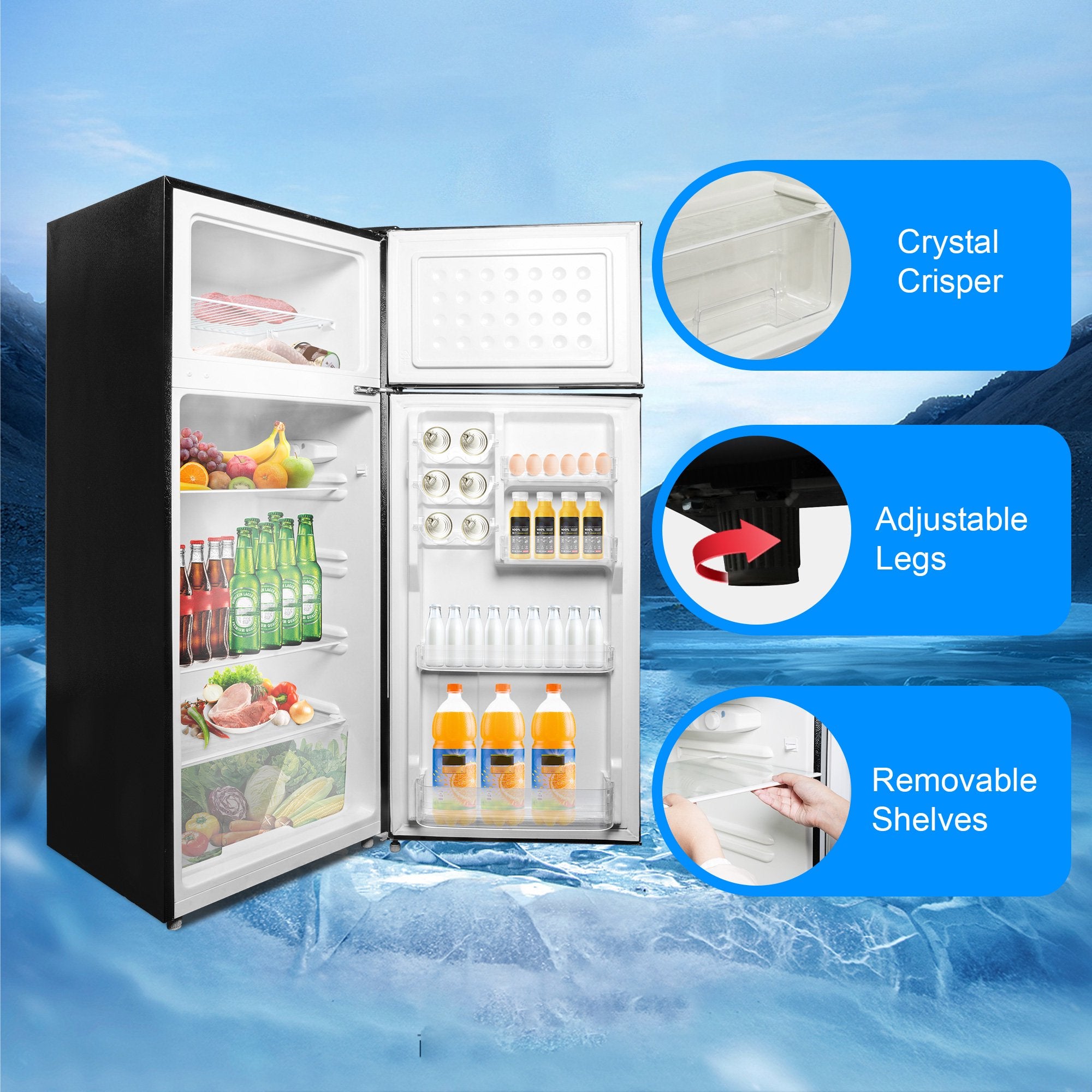 E-Macht 7.7 Cu Ft Mini Fridge with Freezer, Double Door Apartment Size Refrigerator