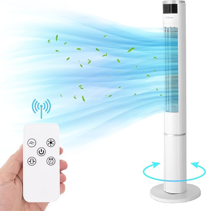 E-Macht 43" Electric Standing Bladeless Tower Fan with Remote, 3 Speed Setting & Auto-off Timer | e-macht.com