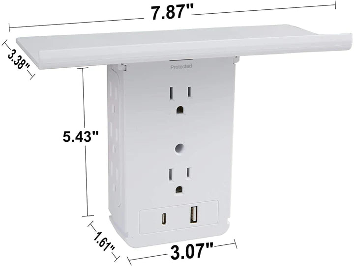 E-Macht Socket Shelf Outlet 2 Pack Surge Protector Extender Wall plug with USB A+C Ports(3.4A Total), 8 AC Outlets