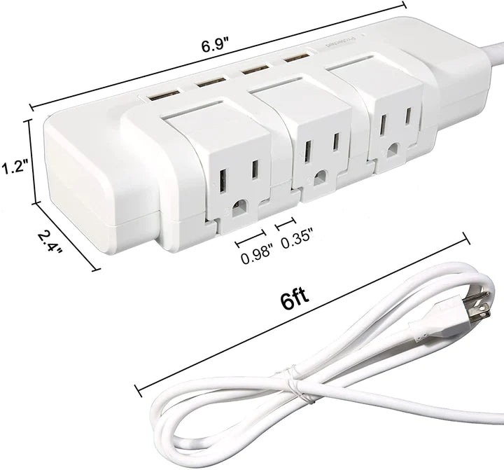 E-Macht Rotating Power Strip Surge Protector 1020 Joules 3 Outlet Extender with 4 USB Ports and 6ft Heavy Duty Extension Cord