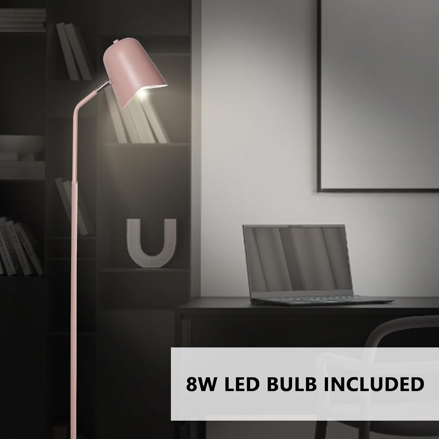 Standing Floor Lamps with 8W LED Bulb, Foot Switch & Adjustable Head, Pink