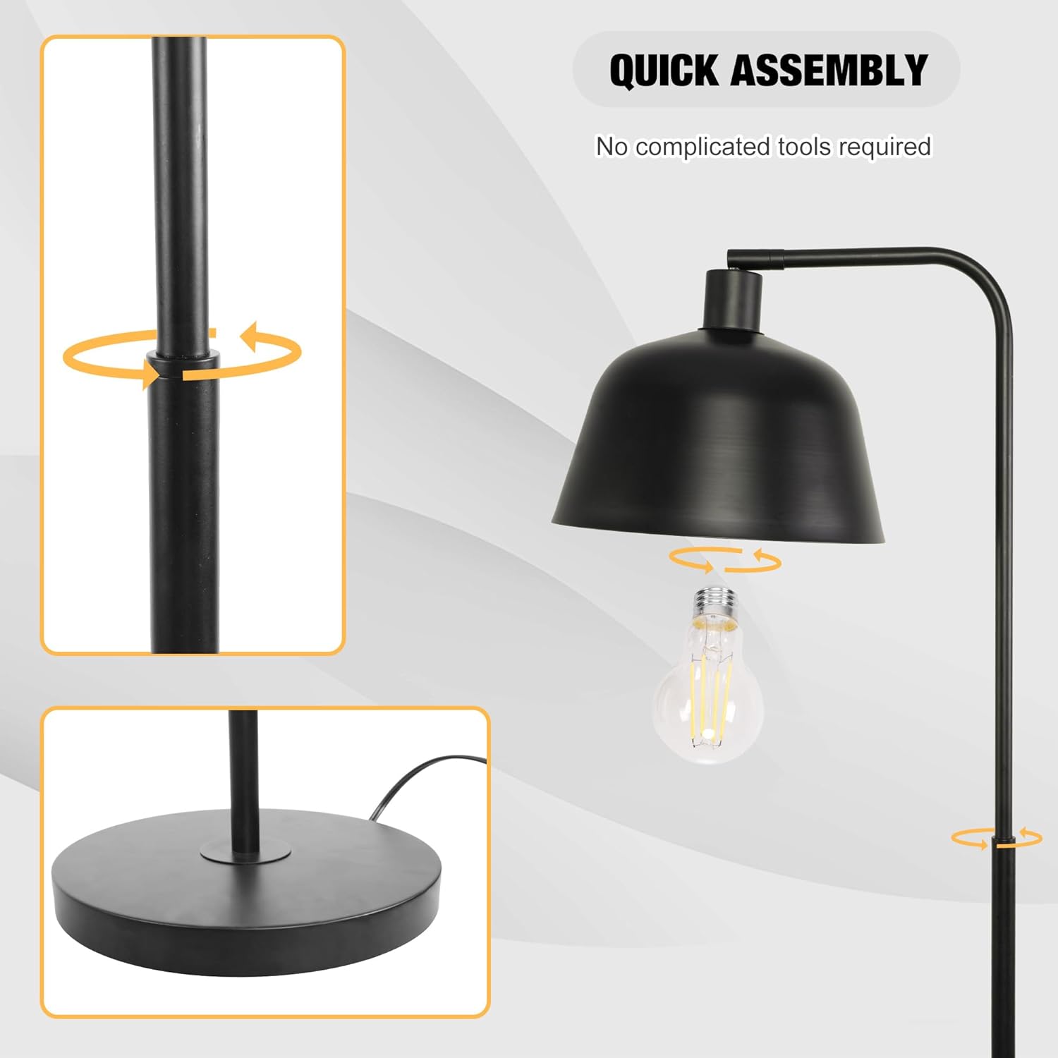 Standing Floor Lamps with 8W LED Bulb, Foot Switch & Adjustable Head, Black