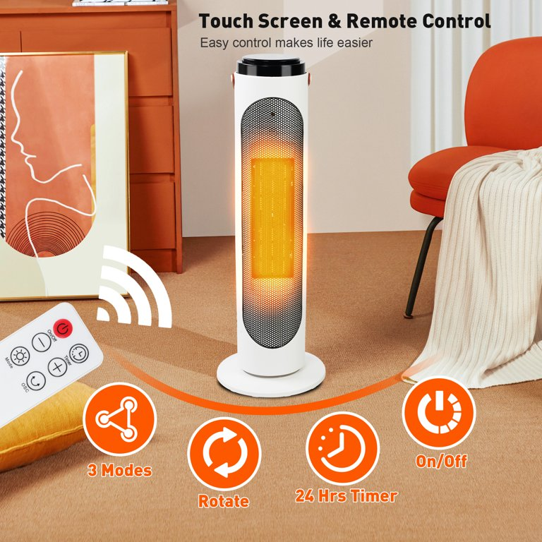 1500W PTC Fast Heating Oscillating Space Heater with Thermostat & Remote, 24h Timer