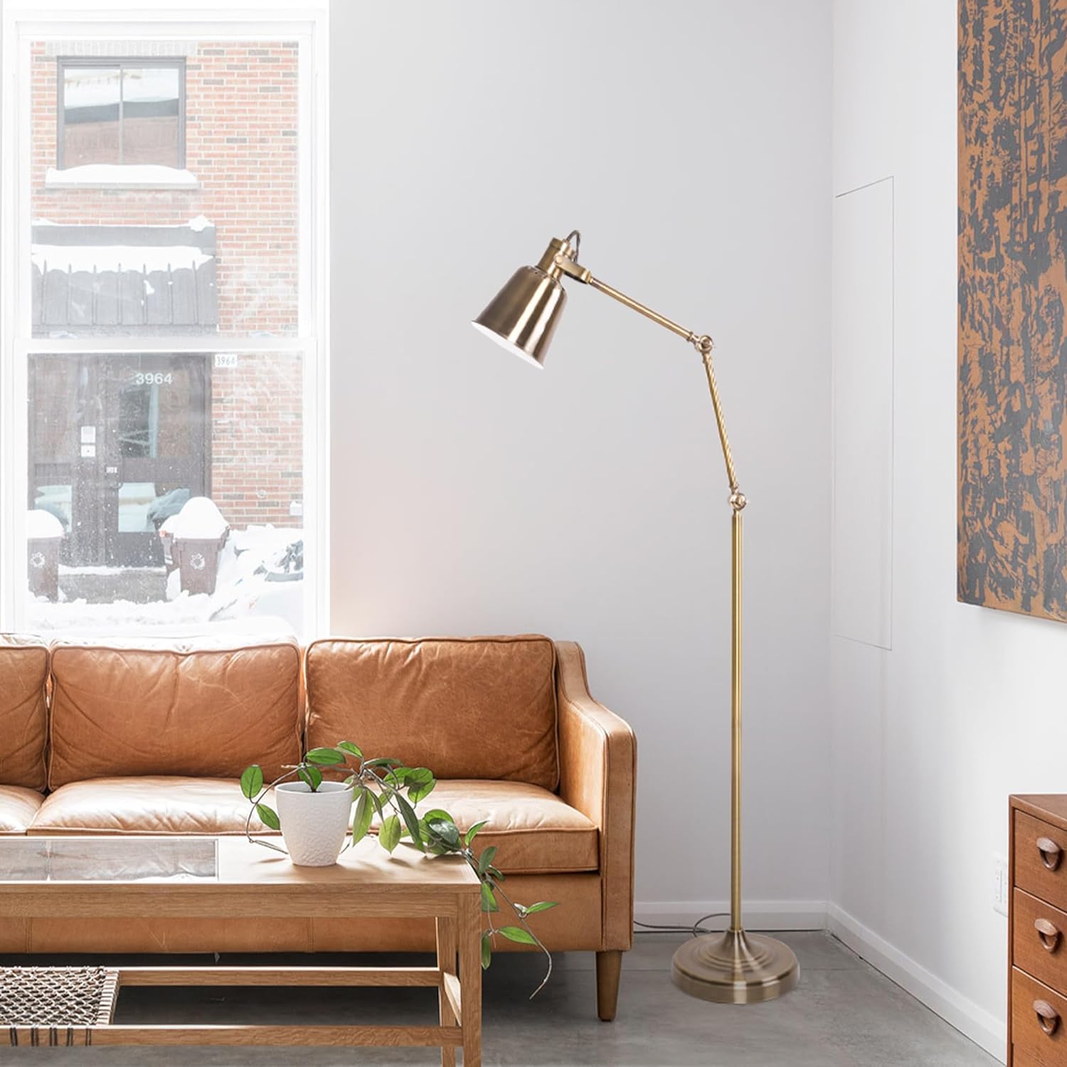 Standing Floor Lamps with 8W LED Bulb, Foot Switch & Adjustable Head, Gold