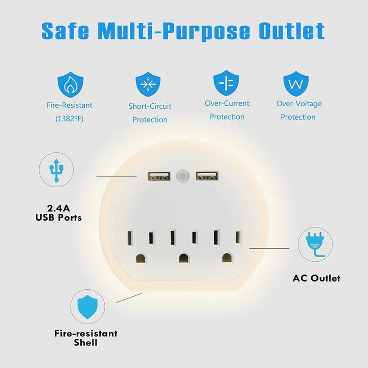 E-Macht USB Wall Outlet Extender, Surge Protector Wall Outlet Plug with 3 Outlet and 2 USB Port(5V/2.4A)