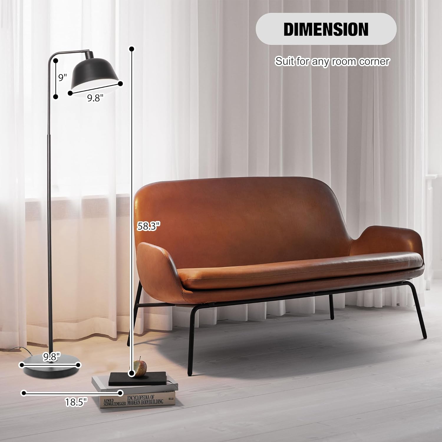 Standing Floor Lamps with 8W LED Bulb, Foot Switch & Adjustable Head, Black