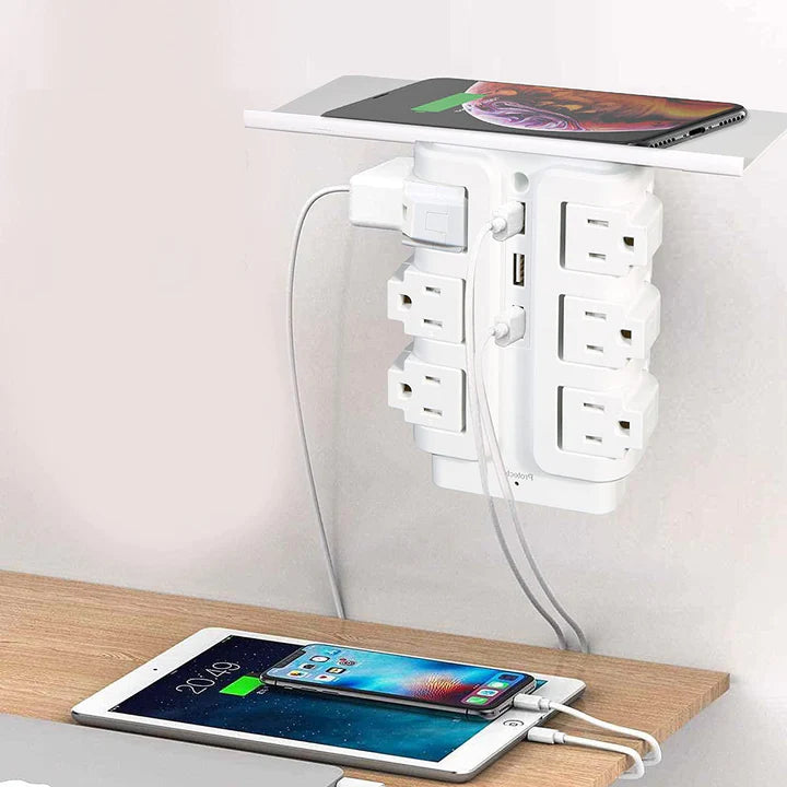 E-Macht Power Strip Tower 6 Outlets 3 Usb with Removable Shelf Wall Mount for Home Office| e-macht.com