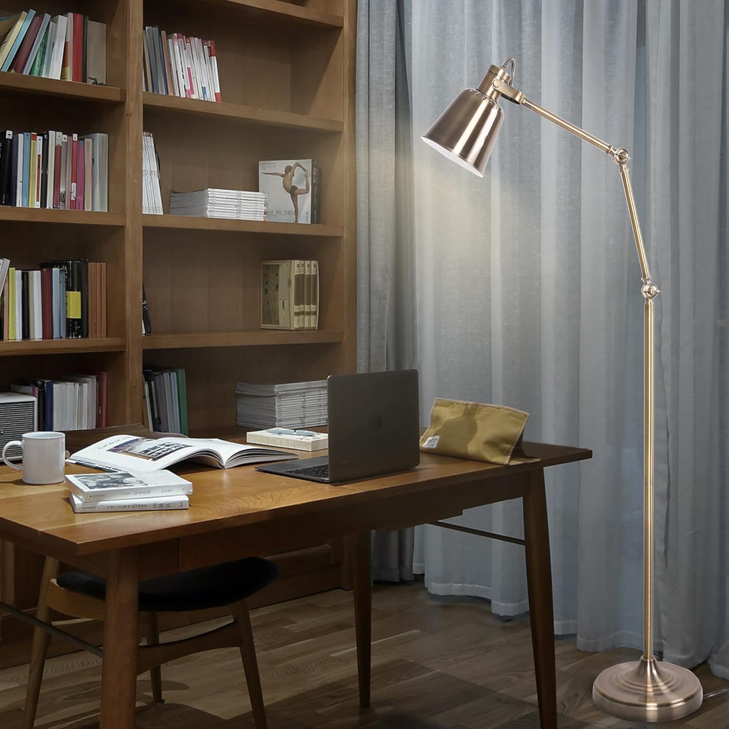 Standing Floor Lamps with 8W LED Bulb, Foot Switch & Adjustable Head, Gold