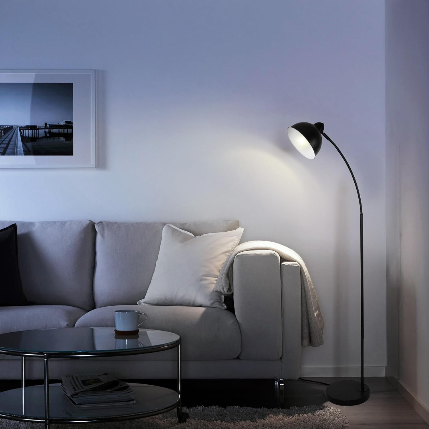 Standing Floor Lamps with 8W LED Bulb, Foot Switch & Adjustable Head, Black