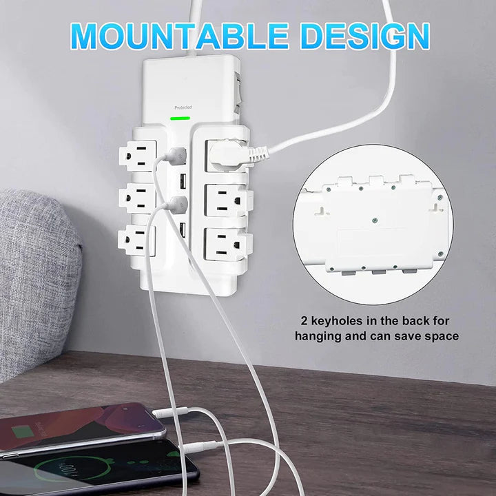 E-Macht 6 Outlets Extender Rotating Power Strip Surge Protector with 4 USB Ports and 6ft Heavy Duty Extension Cord Wall Mount for Home Office | e-macht.com