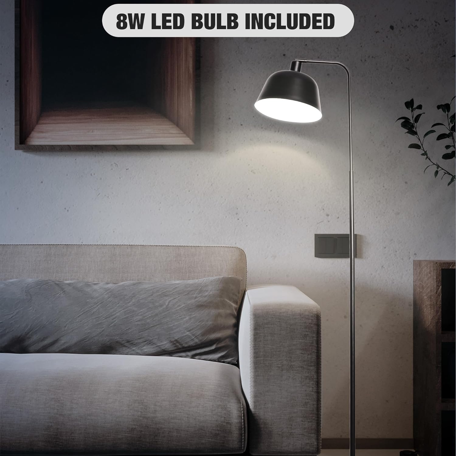 Standing Floor Lamps with 8W LED Bulb, Foot Switch & Adjustable Head, Black