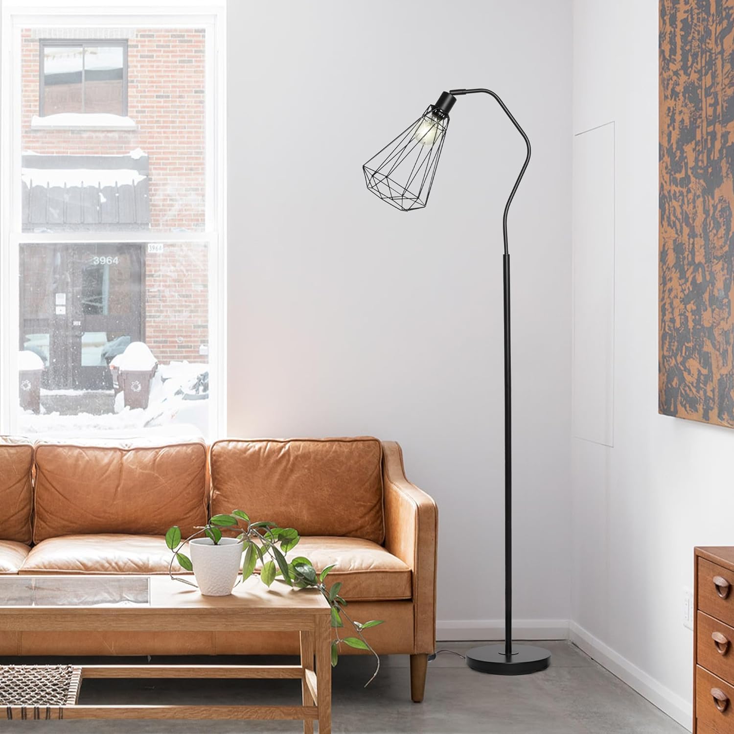 Minimalist Standing Floor Lamps with 8W LED Bulb, Foot Switch & Adjustable Head, Black