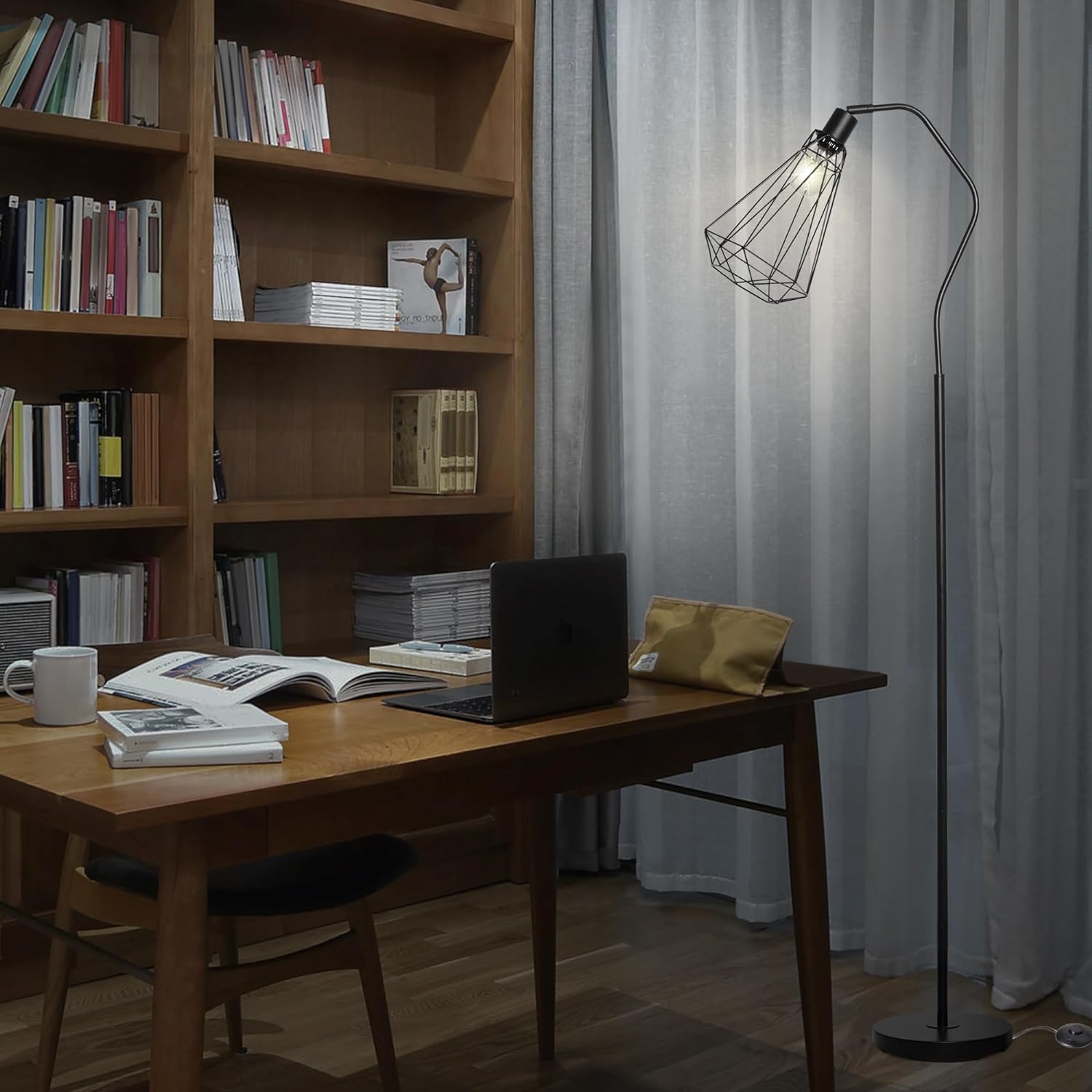 Minimalist Standing Floor Lamps with 8W LED Bulb, Foot Switch & Adjustable Head, Black