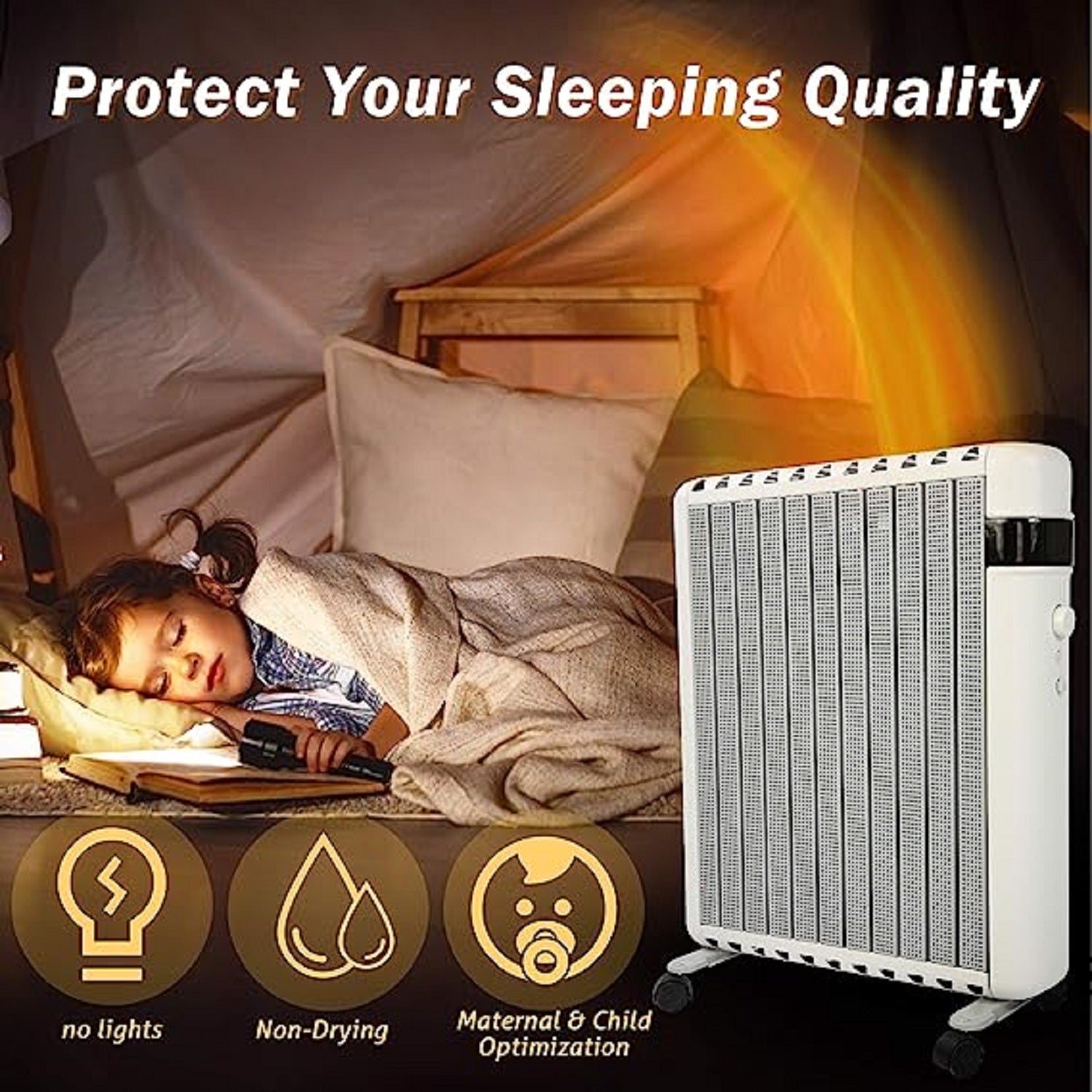 E-Macht Portable Space Heater, 1500w Adjustable Thermostat with Overheat Protection and Tip-over Protection