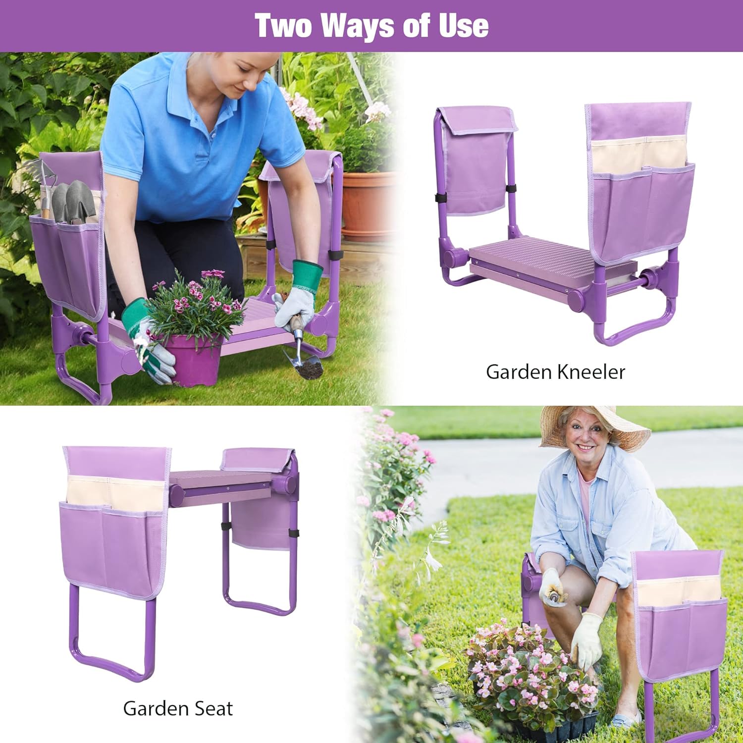 Ergonomic Kneeler and Seat Bench Garden Workseat Folding Gardening Bench
