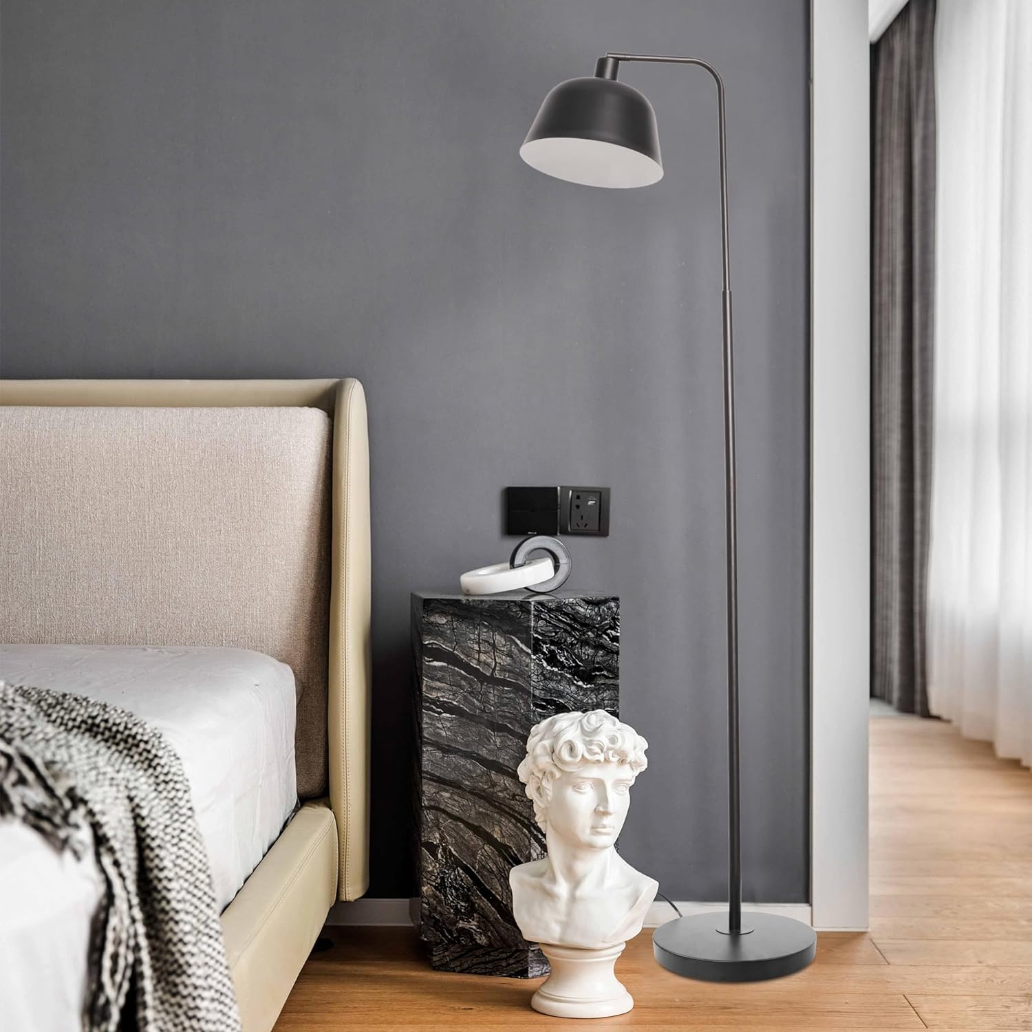 Standing Floor Lamps with 8W LED Bulb, Foot Switch & Adjustable Head, Black
