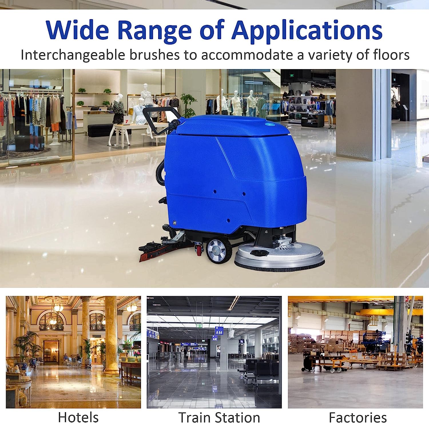 E-Macht Commercial Electric Floor Scrubber/ Dryer with Adjustable Handle with 20.8" Cleaning Path and 2 x 100amh Batteries for Efficient Cleaning
