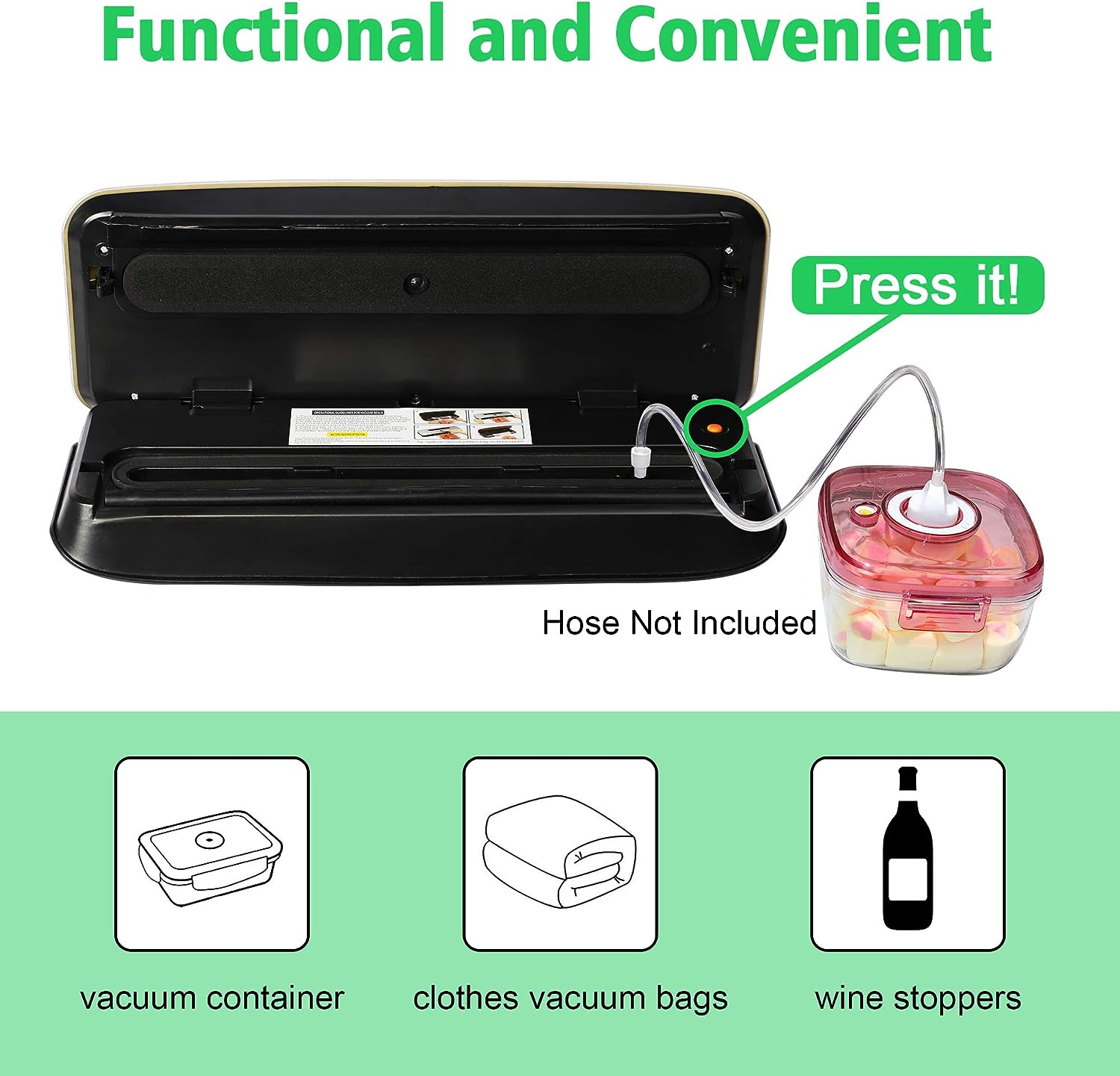 E-Macht Food Vacuum Sealer Machine Strong Suction Power Dry and Moist Mode Starter Kit for Food Preservation and Sous Vide