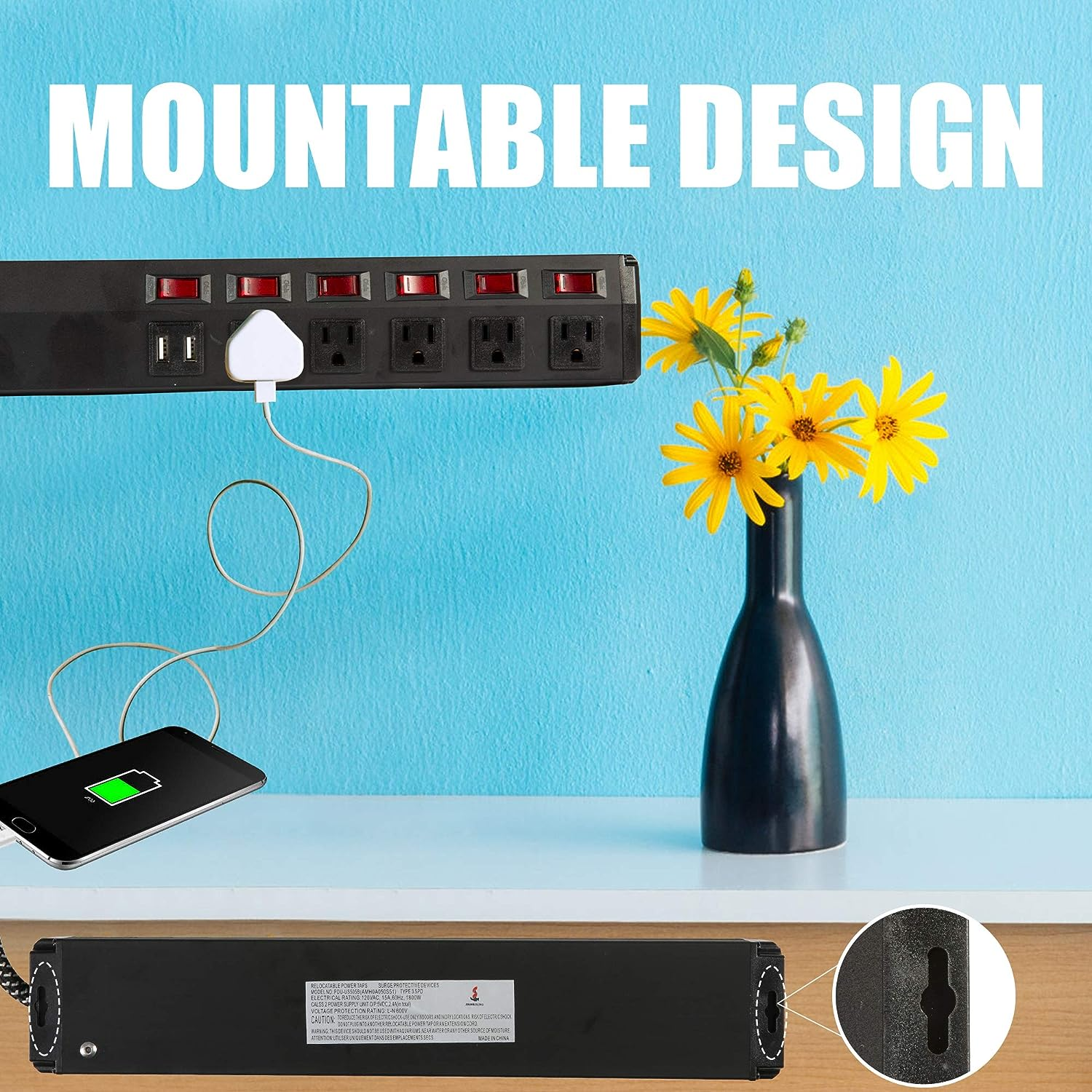 E-Macht Surge Protector Power Strip with Outlets and USB Charging Ports 6-Foot Cord for Home, Office -Black (2, 5 outlets+2 USB)