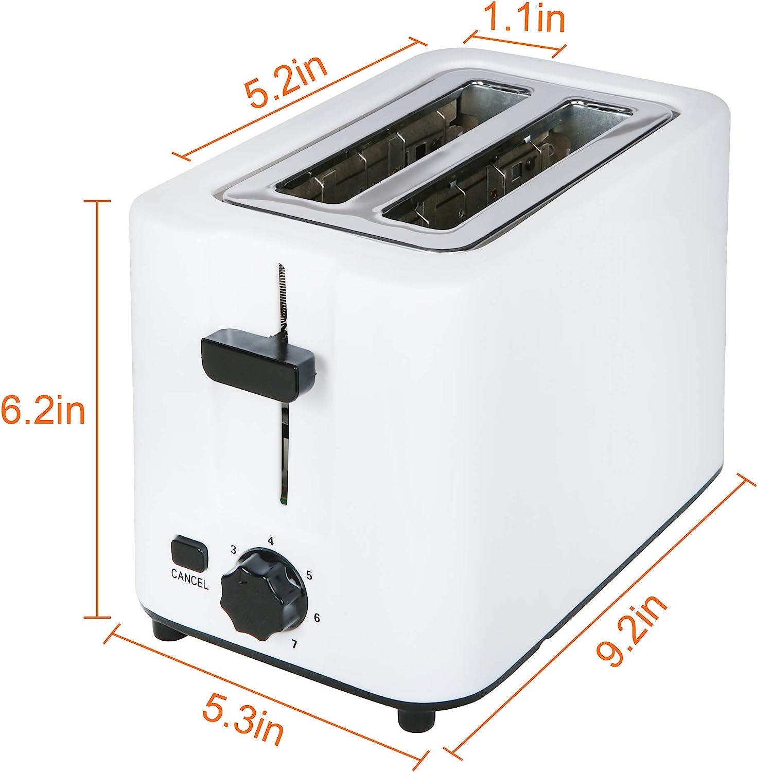 E-Macht 2-Slice Toaster with 2 Extra Wide Stainless Steel Slots, 7 Heating Sets, White