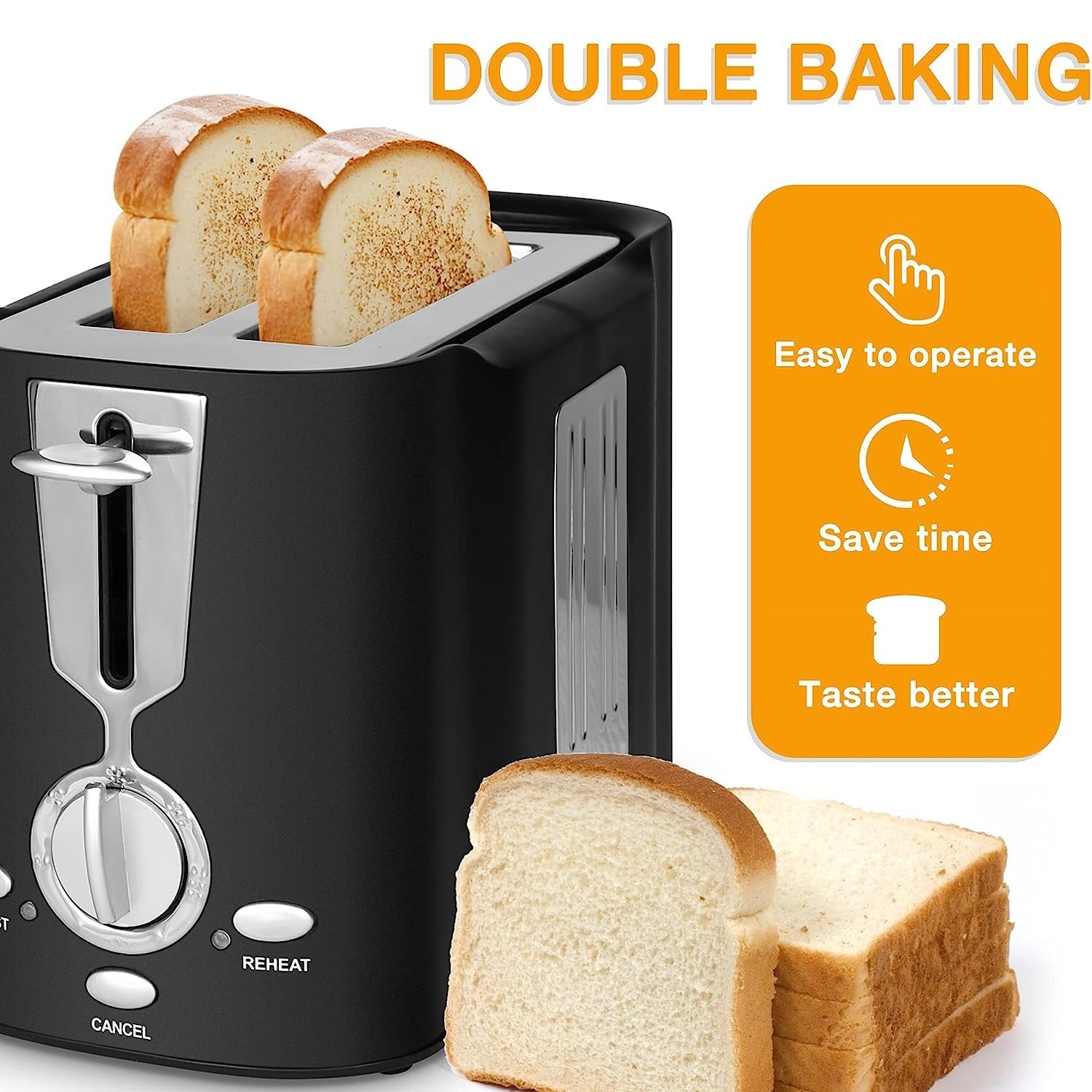 E-Macht 2-Slice Toaster for Bagels & Thick Bread, Defrost and 7 Heating Sets, Black