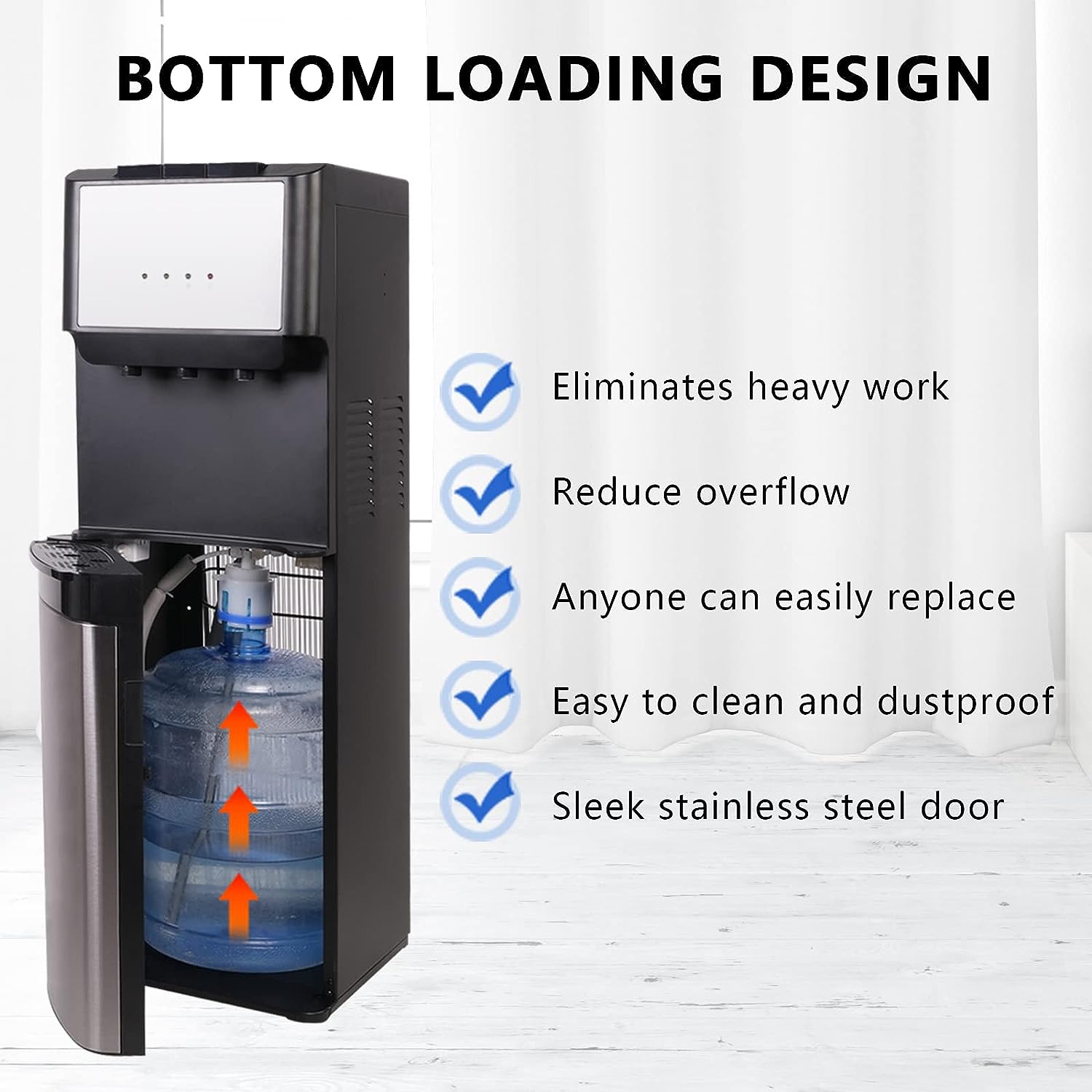 E-Macht 5 Gallon Bottom Loading Cold & Hot Water Cooler Dispenser with 3 Temperature Settings, Stainless Steel | e-macht.com