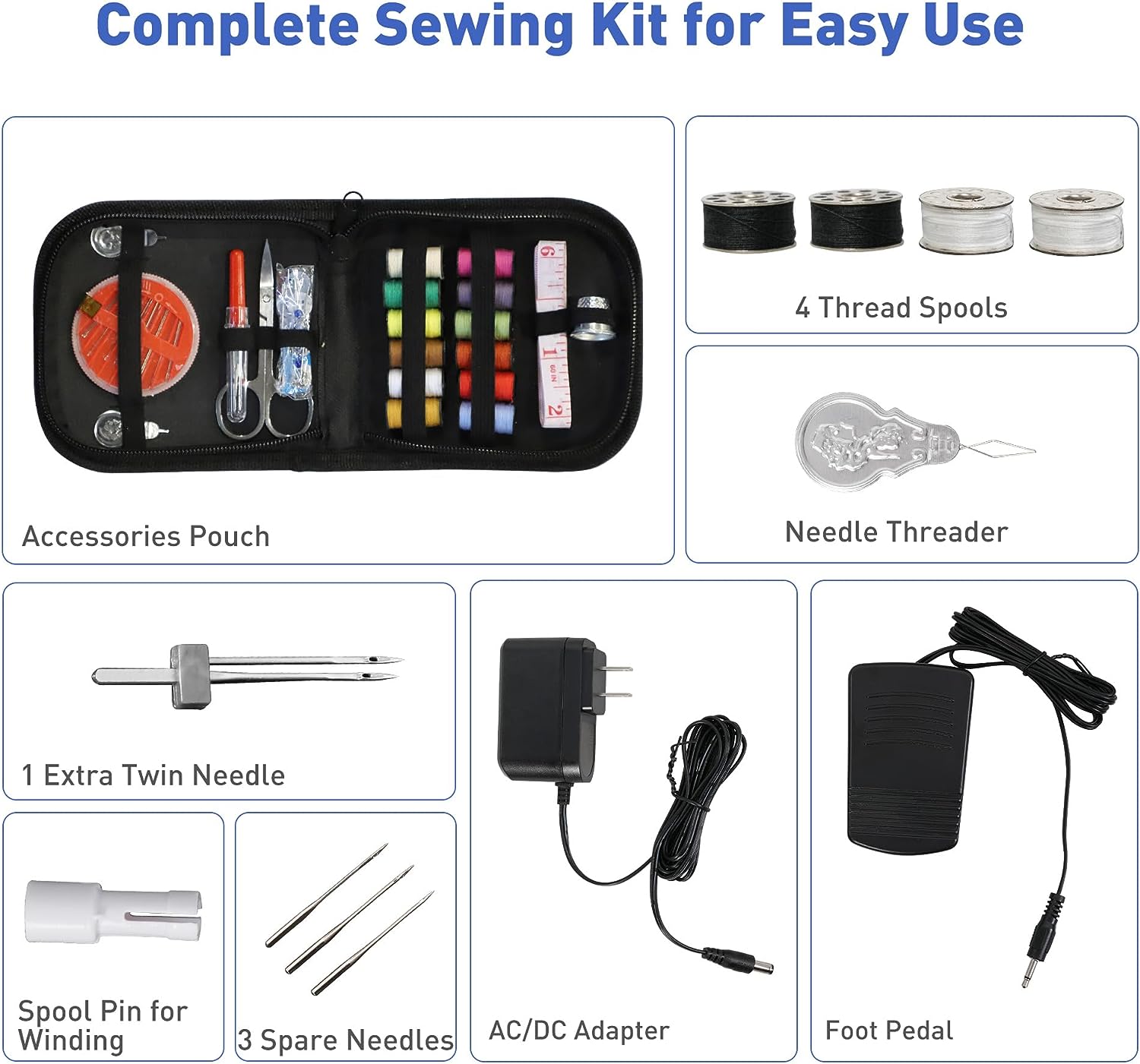 E-Macht 6V Portable Foot Pedal Sewing Machine w/ 12 Stitch Patterns for Beginners