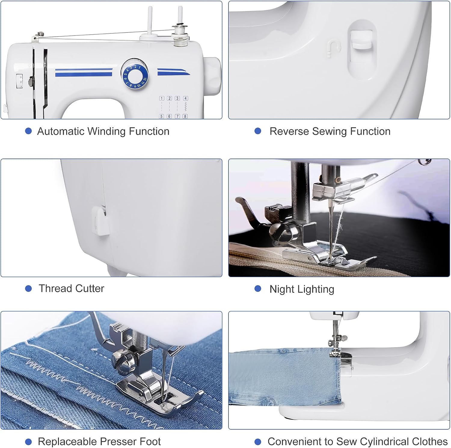 E-Macht 6V Portable Foot Pedal Sewing Machine w/ 12 Stitch Patterns for Beginners