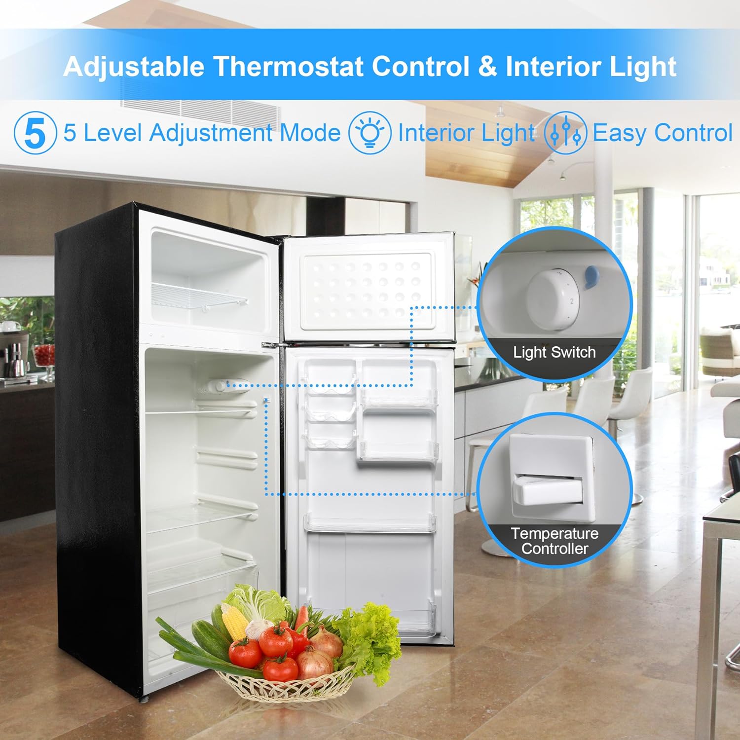E-Macht 7.7 Cu Ft Mini Fridge with Freezer, Double Door Apartment Size Refrigerator