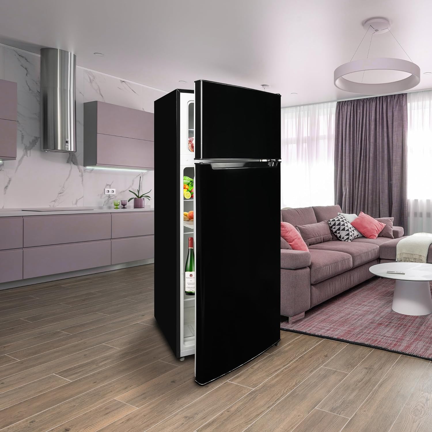 E-Macht 7.7 Cu Ft Mini Fridge with Freezer, Double Door Apartment Size Refrigerator
