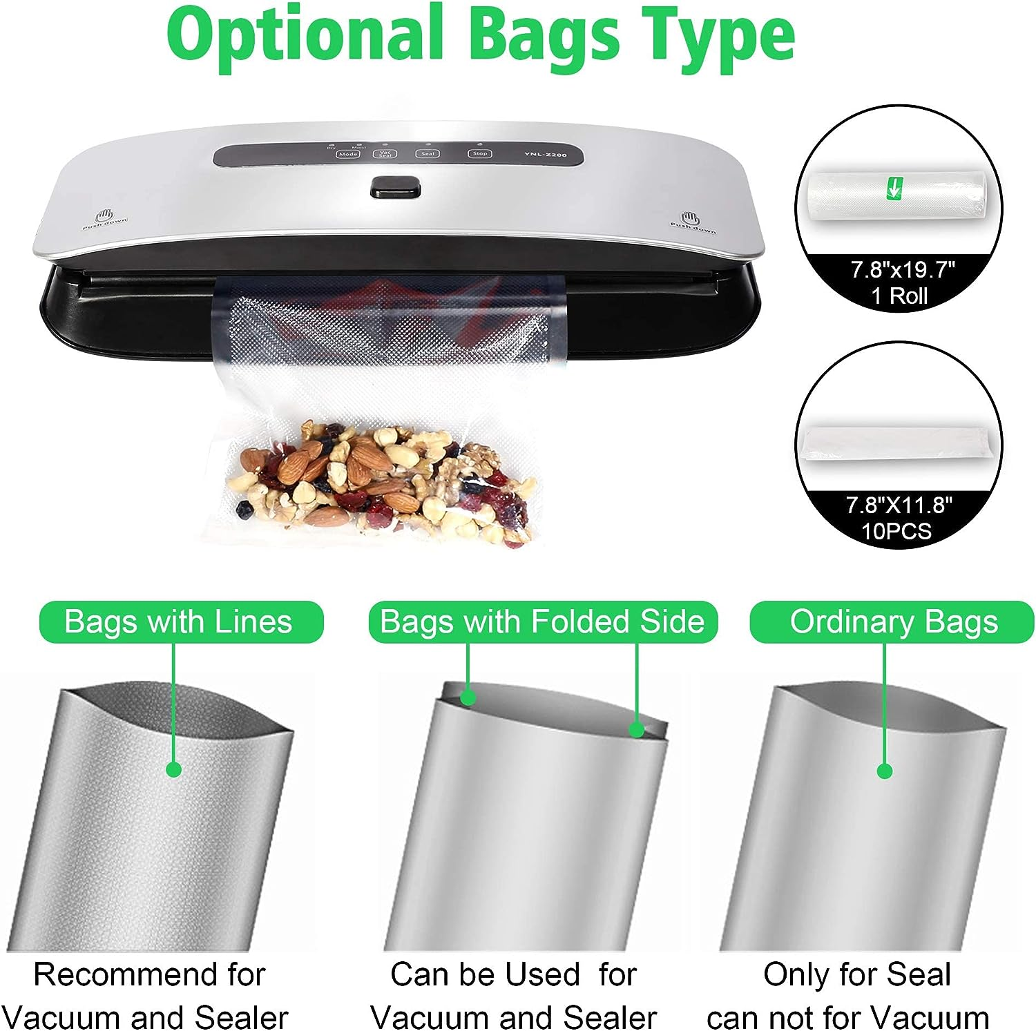E-Macht Food Vacuum Sealer Machine Strong Suction Power Dry and Moist Mode Starter Kit for Food Preservation and Sous Vide