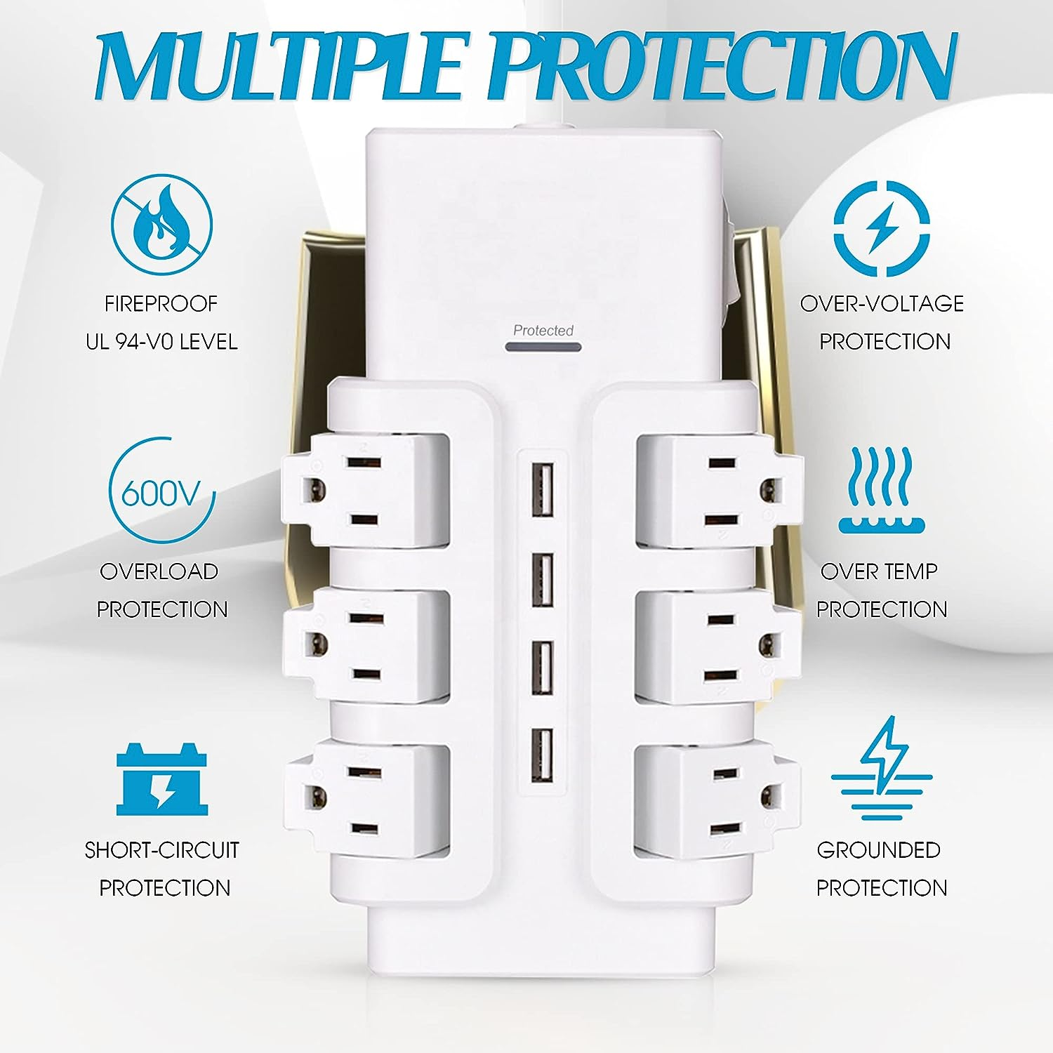 E-Macht 6 Outlets Extender Rotating Power Strip Surge Protector with 4 USB Ports and 6ft Heavy Duty Extension Cord Wall Mount for Home Office | e-macht.com