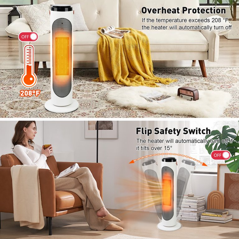 1500W PTC Fast Heating Oscillating Space Heater with Thermostat & Remote, 24h Timer