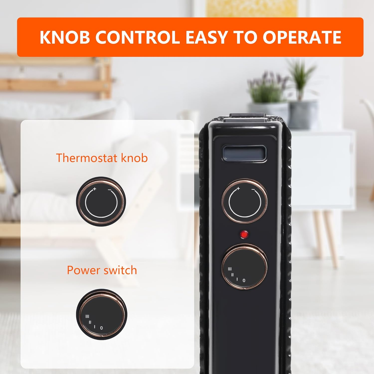 1500W Oil Filled Radiator Heater with Thermostat, Tip-over & Overheat Protection