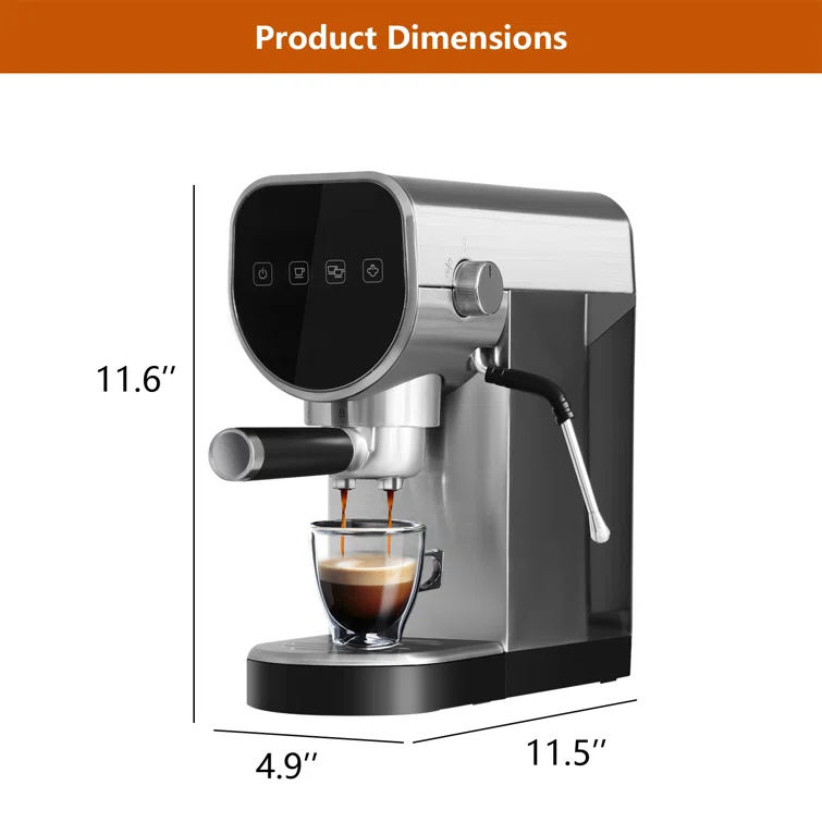 Manual Coffee Maker with Milk Frother Steam Wand, Compact Espresso Coffee Machine,Stainless Steel, 1250W