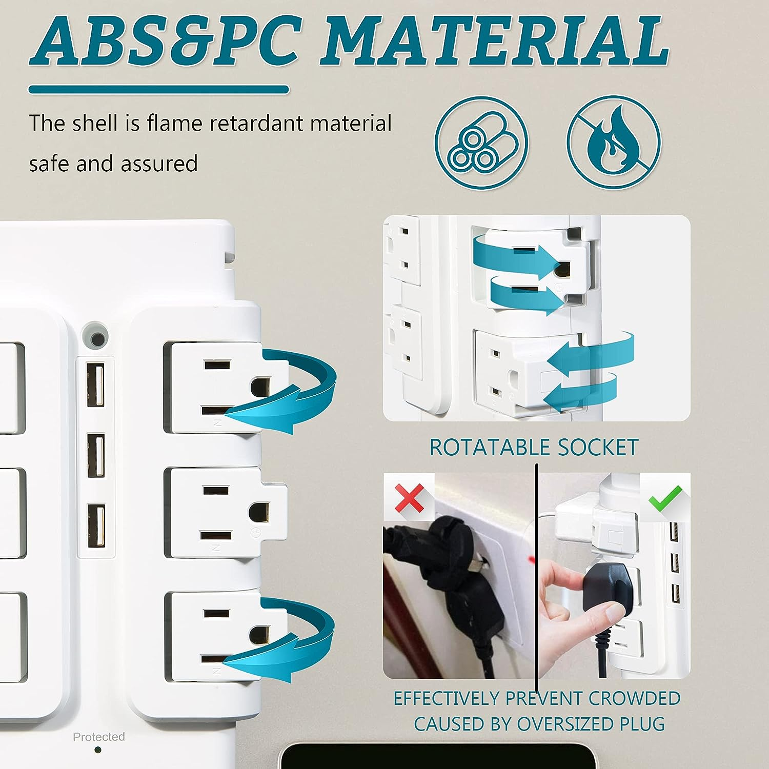 E-Macht Power Strip Tower 6 Outlets 3 Usb with Removable Shelf Wall Mount for Home Office| e-macht.com
