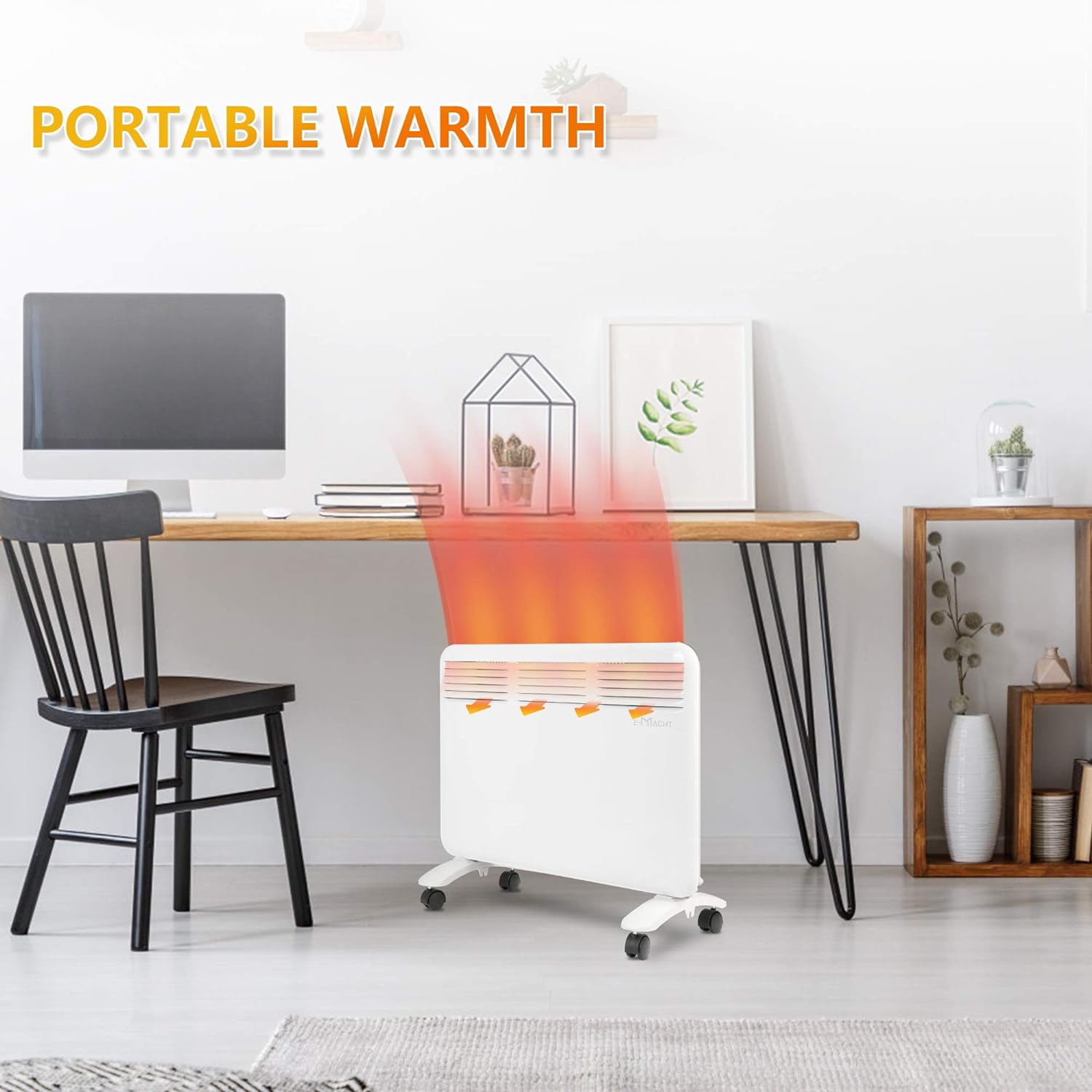 E-Macht 1000W Electric Convector Heater with Wheels Freestanding/Wall Mounted Smart Space Heater Panel