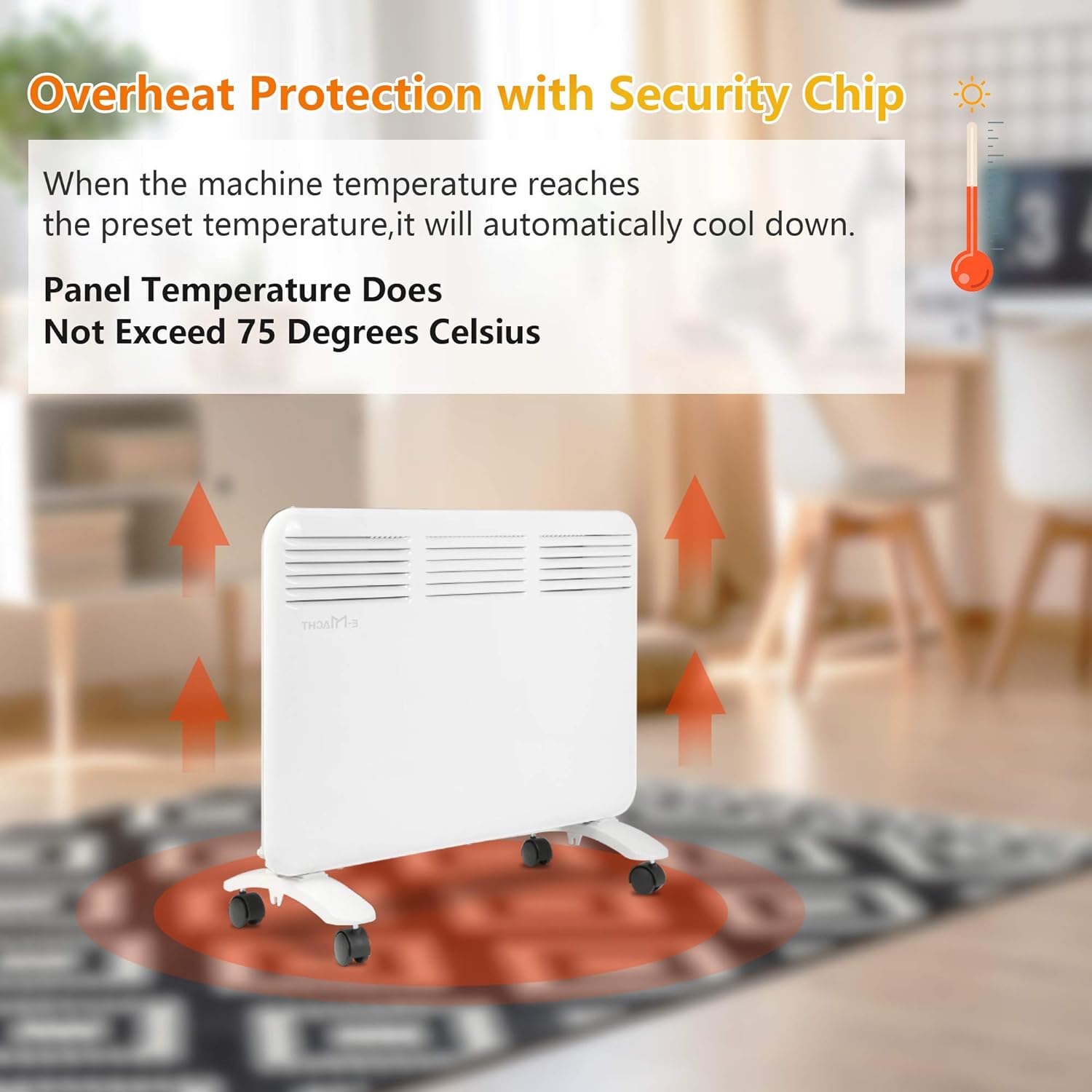 E-Macht 1000W Electric Convector Heater with Wheels Freestanding/Wall Mounted Smart Space Heater Panel