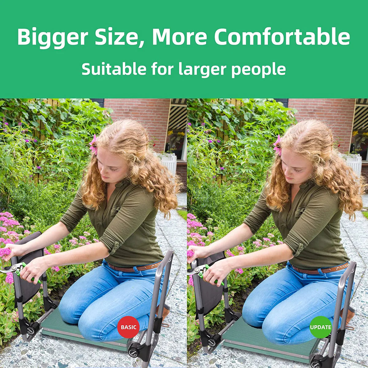 Ergonomic Portable Foldable Garden Kneeler Bench with Tools Bag, Green