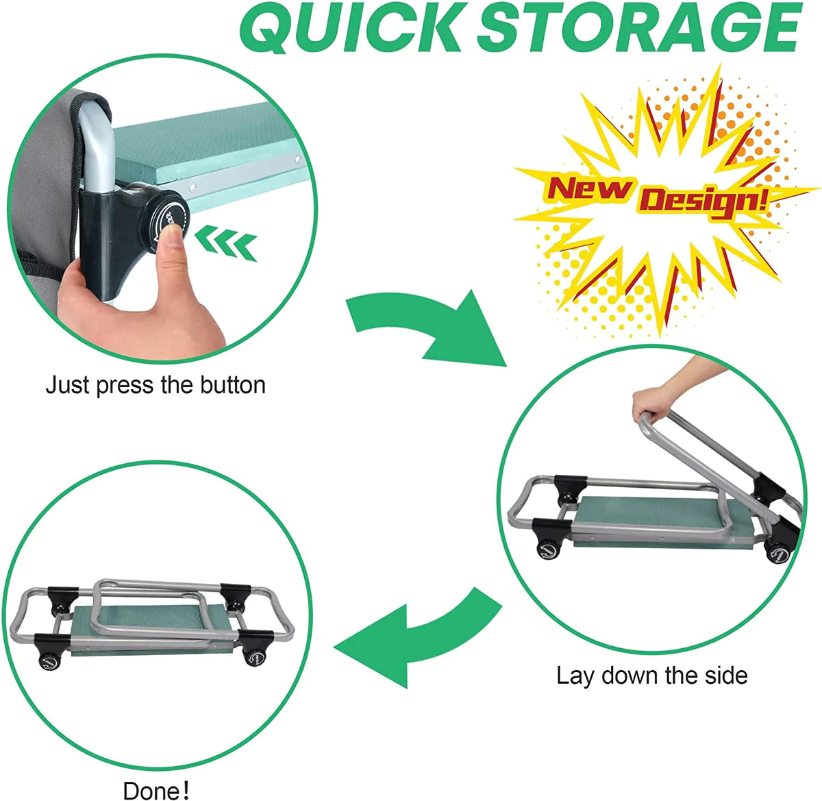 Ergonomic Portable Foldable Garden Kneeler Bench with Tools Bag, Green
