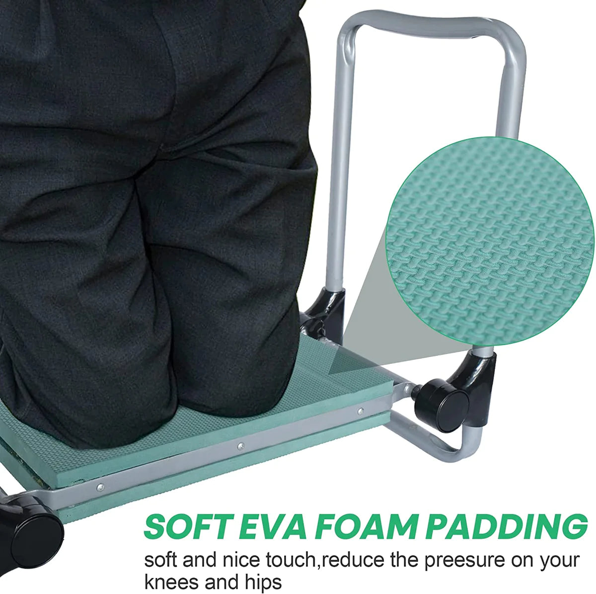 Ergonomic Portable Foldable Garden Kneeler Bench with Tools Bag, Green