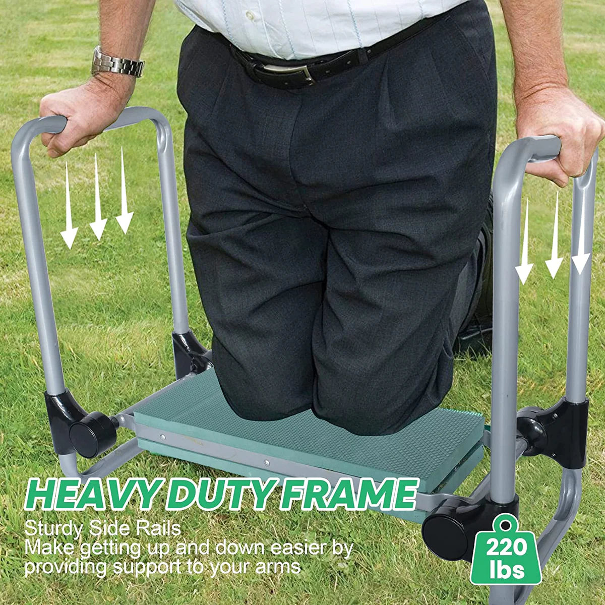 Ergonomic Portable Foldable Garden Kneeler Bench with Tools Bag, Green