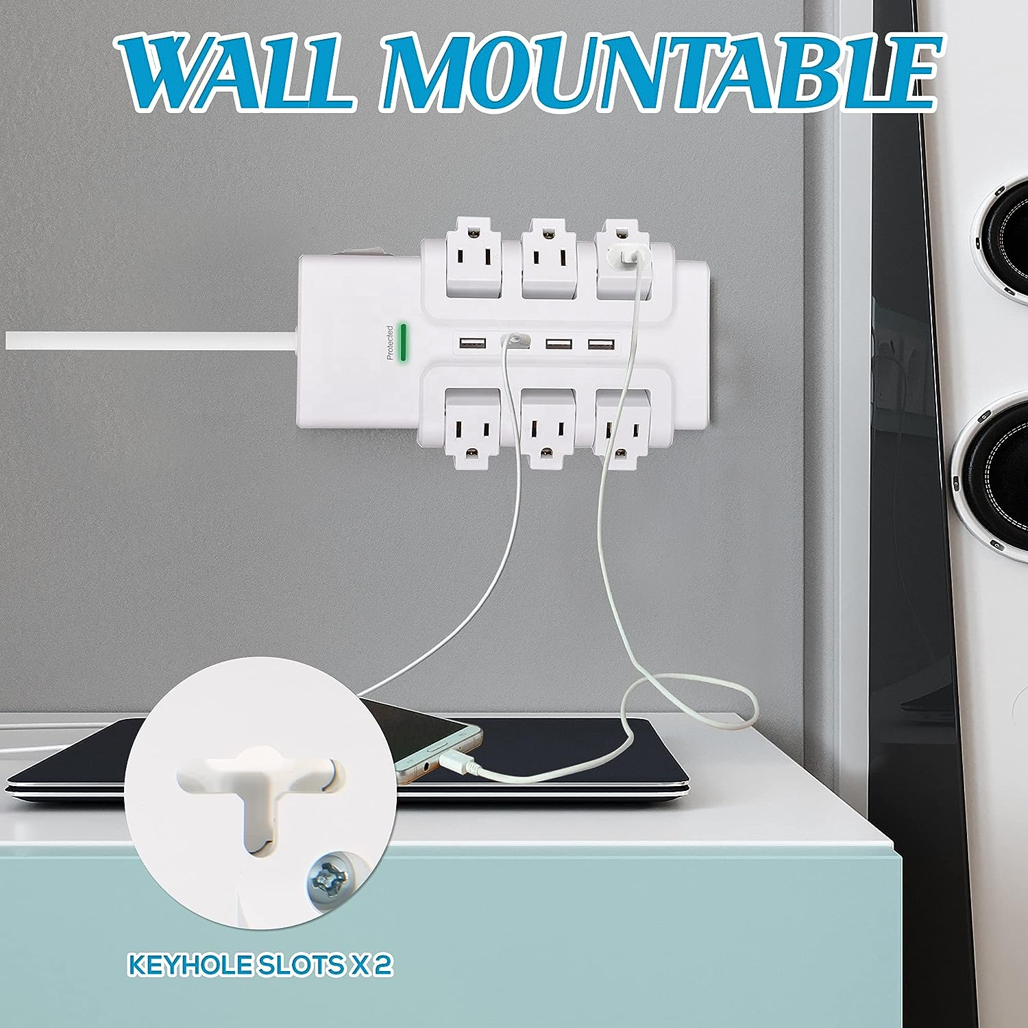 E-Macht 6 Outlets Extender Rotating Power Strip Surge Protector with 4 USB Ports and 6ft Heavy Duty Extension Cord Wall Mount for Home Office | e-macht.com
