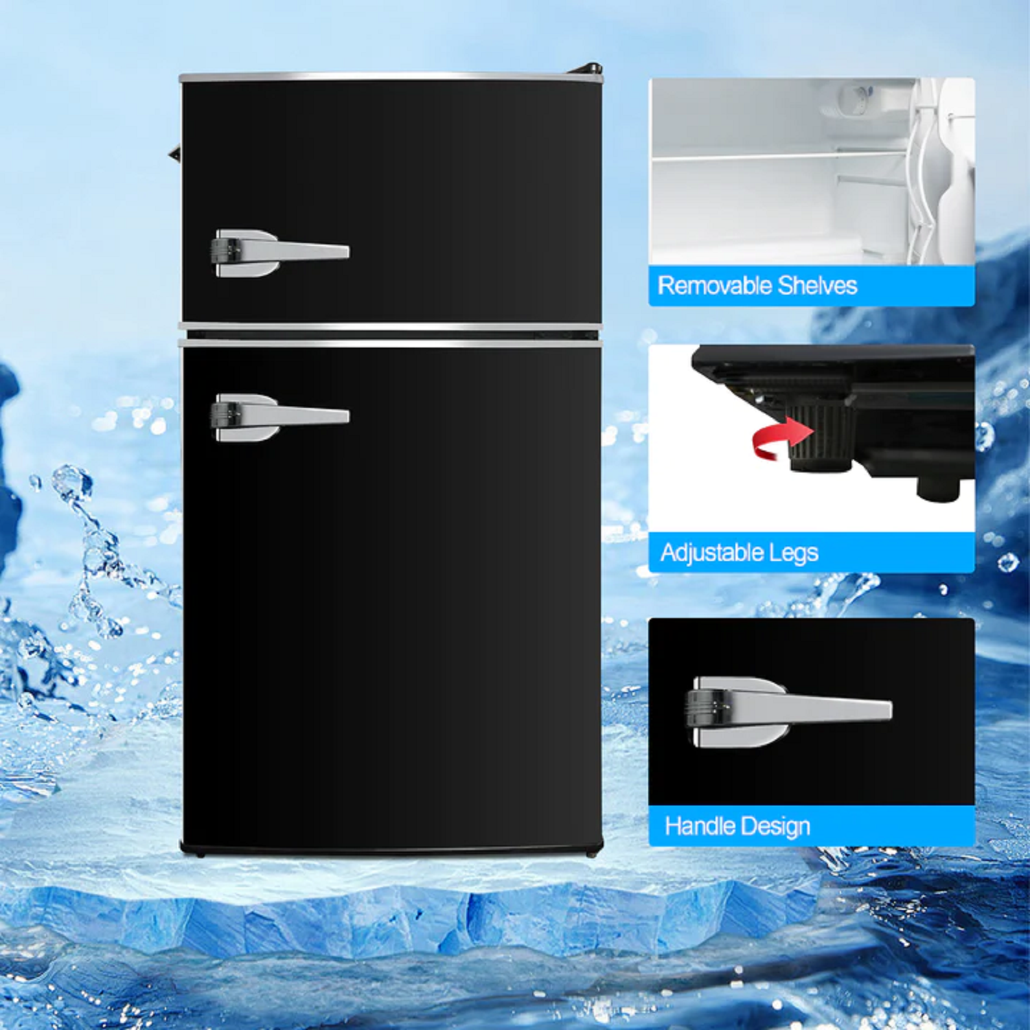 E-Macht Black Double Door Refrigerator, 3.2 Cu. Ft. Small Refrigerator, Adjustable Thermostat Control | e-macht.com