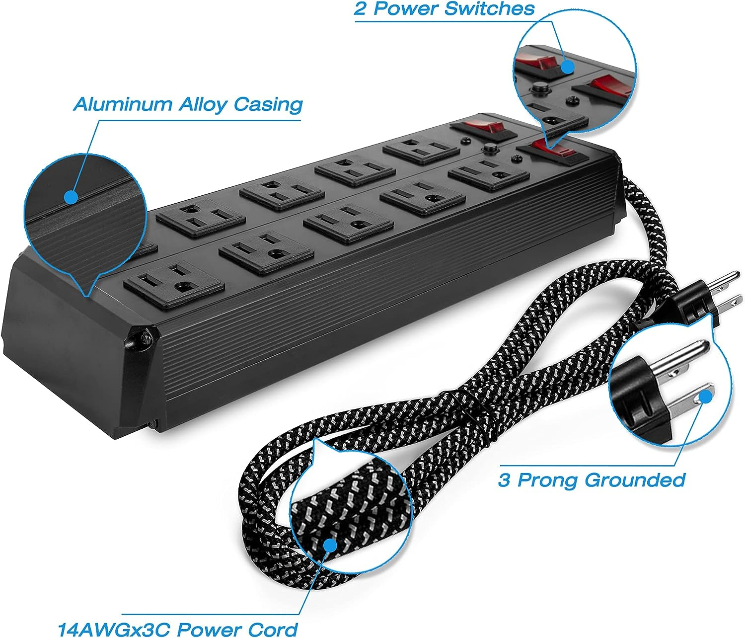 E-Macht Surge Protector Power Strip with Outlets Ports 6-Foot Cord for Home, Office -Black