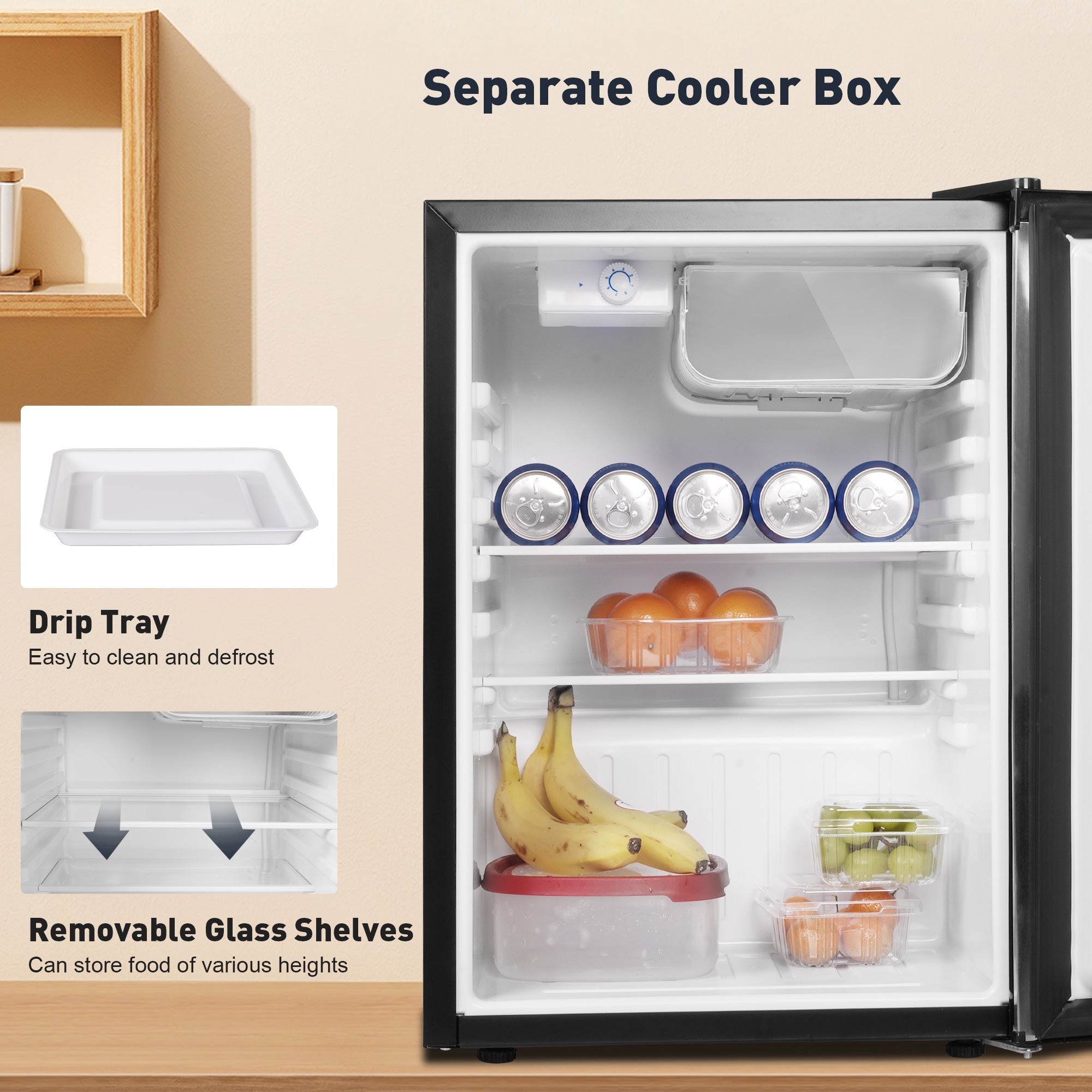 E-Macht Single Door Compact Refrigerator with Freezer, Adjustable Legs and Adjustable Temperature Control, Reversible Door