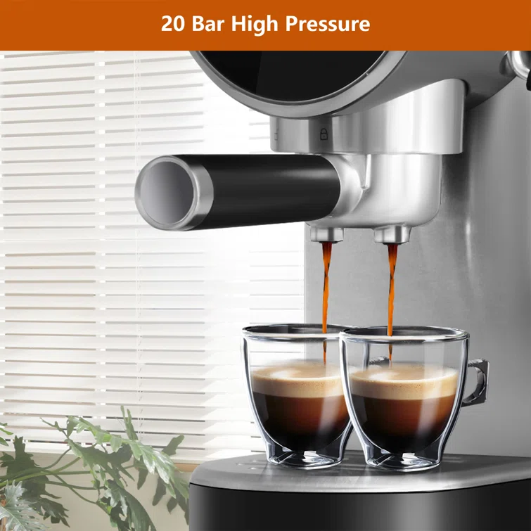 Manual Coffee Maker with Milk Frother Steam Wand, Compact Espresso Coffee Machine,Stainless Steel, 1250W